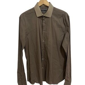 John Varvatos Brown Button-Down Shirt with Contrast Collar
